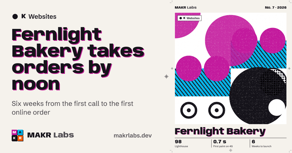 Fernlight Bakery takes orders by noon. Six weeks from the first call to the first online order. Case study poster for Fernlight Bakery: a website build, six weeks from brief to launch, 98 Lighthouse.